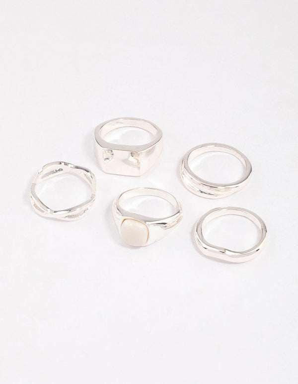 Silver Organic Signet Ring Pack