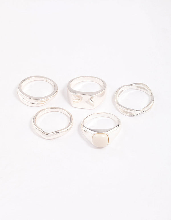 Silver Organic Signet Ring Pack