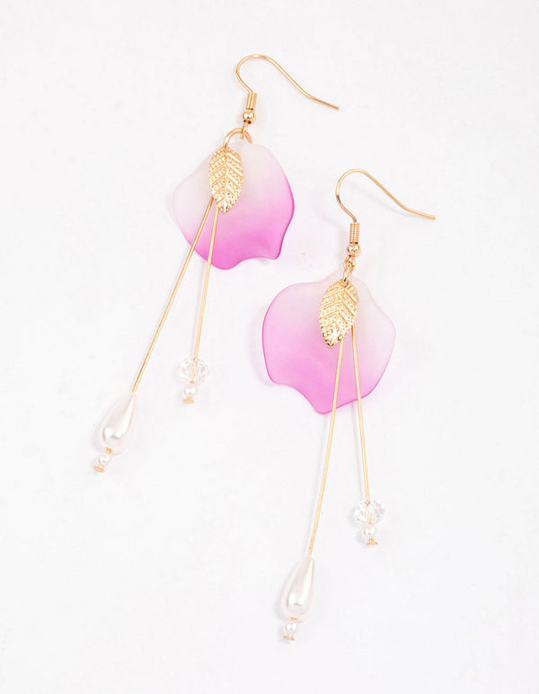 Pink Leaf & Petal Stack Drop Earrings