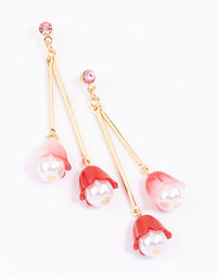 Red Double Stack Flower Drop Earrings - link has visual effect only