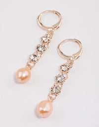 Blush Triple Diamante Freshwater Pearl Huggie Earrings - link has visual effect only