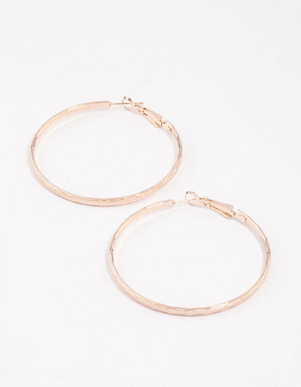 Rose Gold Basic Textured Hoop Earrings