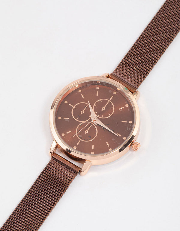 Brown Pearlised Sandblast Mesh Watch