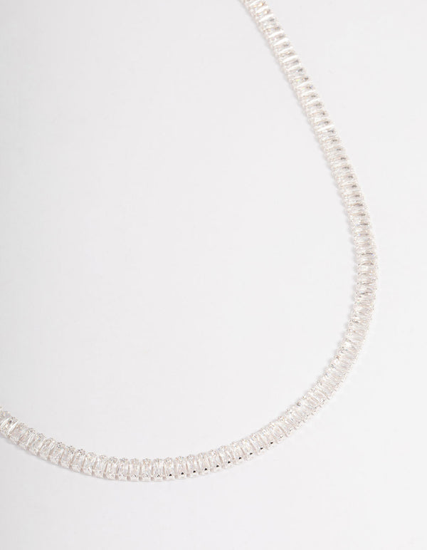 Silver Plated Cubic Zirconia Baguette Cup Chain Necklace