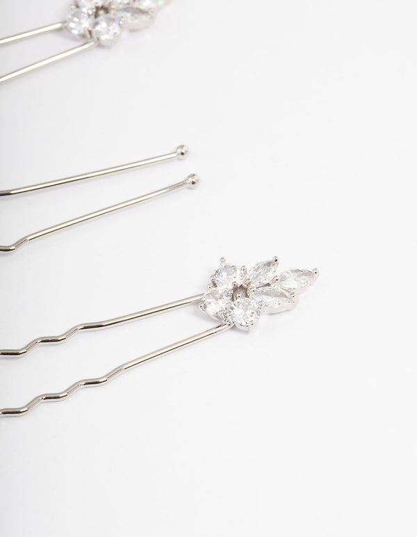 Silver Plated Cubic Zirconia Marquise Leaf Hair Pins Pack - Lovisa