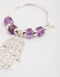 Silver Amethyst Beaded Texture Hoop Earrings - link has visual effect only