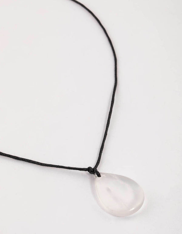 Fabric Clear Quartz Teardrop Collar Necklace