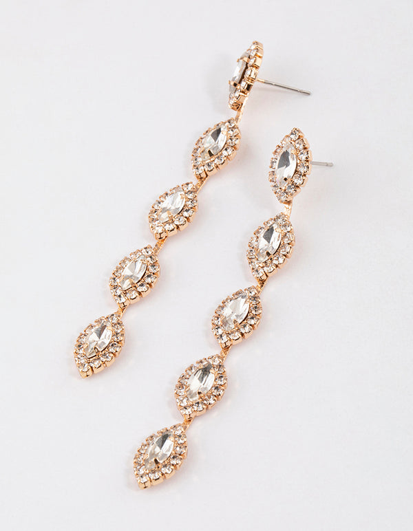 Gold Halo Marquise Drop Earrings