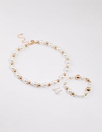 Gold Pearl Round Jewellery Set - link has visual effect only