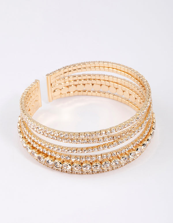 Gold Criss Cross Circle Cup Chain Bangle