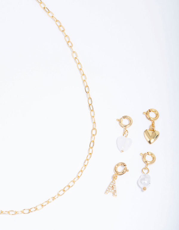 Letter 'A' Gold Plated Initial Customisable Charm Necklace