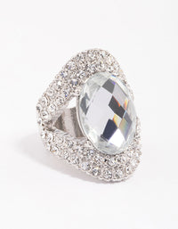 Rhodium Elegant Oval Statement Ring - link has visual effect only