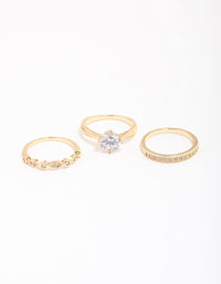 Gold Plated Cubic Zirconia Round Stone Ring Pack - link has visual effect only