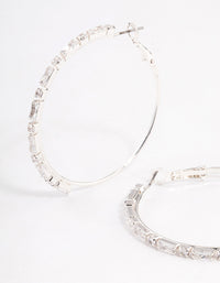 Silver Plated Round & Baguette Large Hoop Earrings - link has visual effect only