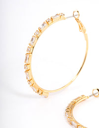 Gold Plated Round & Baguette Large Hoop Earrings - link has visual effect only