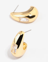 Gold Plated Baguette Bold Wide Hoop Earrings - link has visual effect only