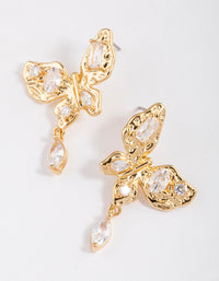 Gold Plated Cubic Zirconia Molten Butterfly Drop Earrings - link has visual effect only