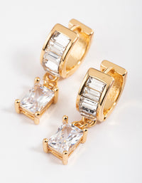 Gold Plated Cubic Zirconia Baguette Drop Huggie Earrings - link has visual effect only