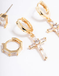 Gold Plated Baguette Cross Earrings Pack - link has visual effect only