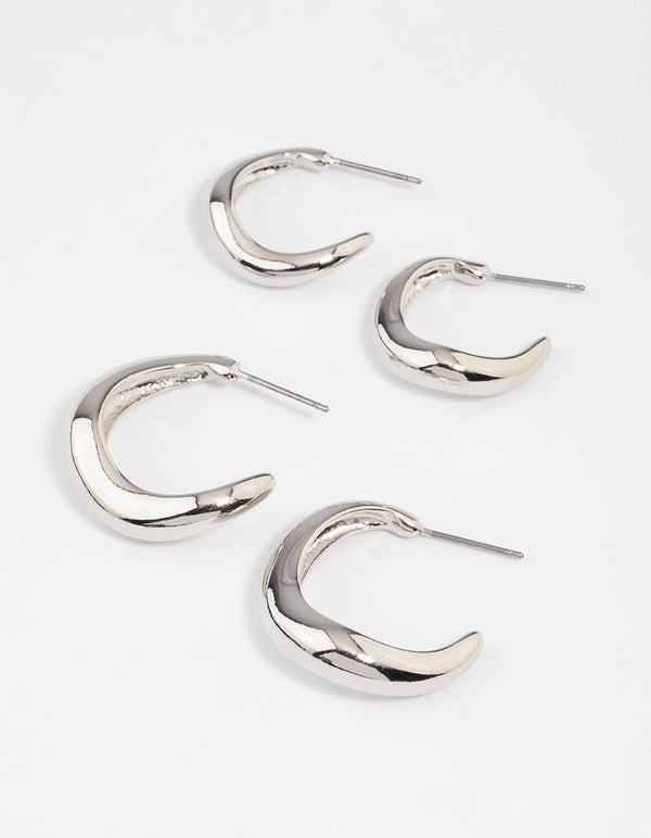 Rhodium Wave Match Hoop Earrings Pack