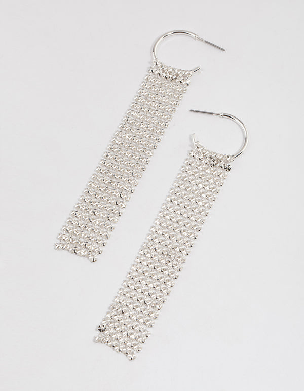 Silver Huggie Mesh Drop Earrings