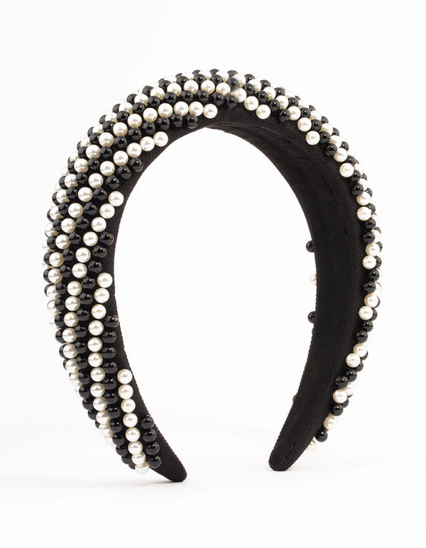 Black & White Padded Large Pearl Headband