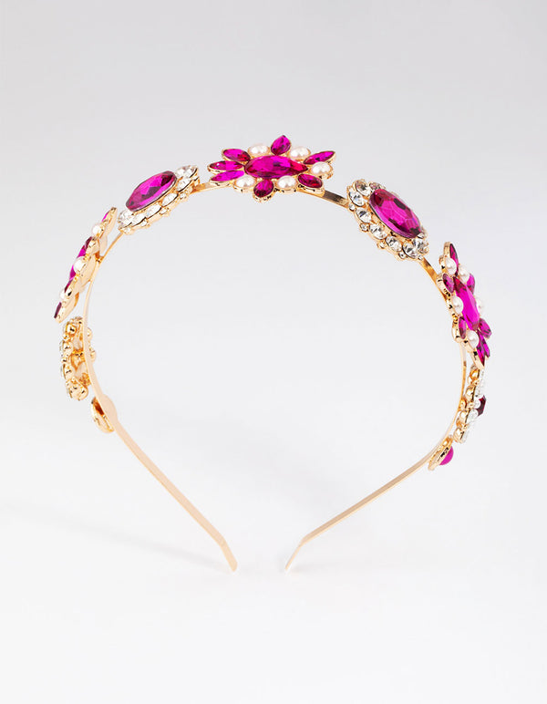 Gold Pearl & Pink Diamante Headband