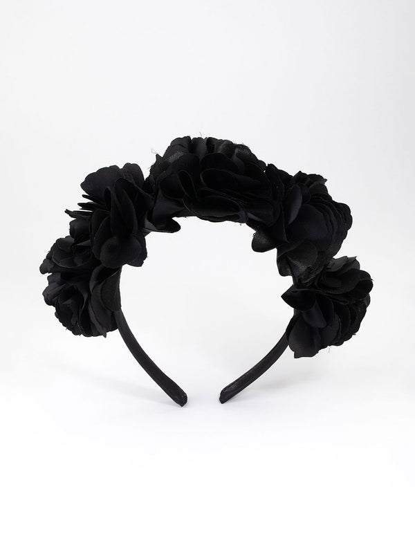 Black Fabric Rose Headband