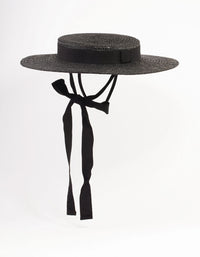 Black Straw Boater Hat Fascinator - link has visual effect only