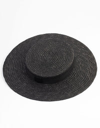 Black Straw Boater Hat Fascinator - link has visual effect only