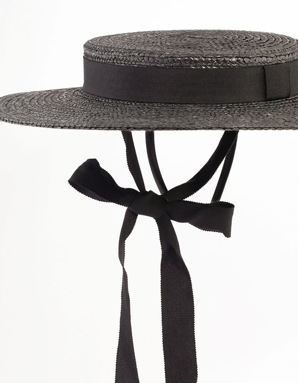 Black Straw Boater Hat Fascinator