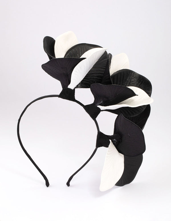 Black & White Faux Leather Petal Fascinator