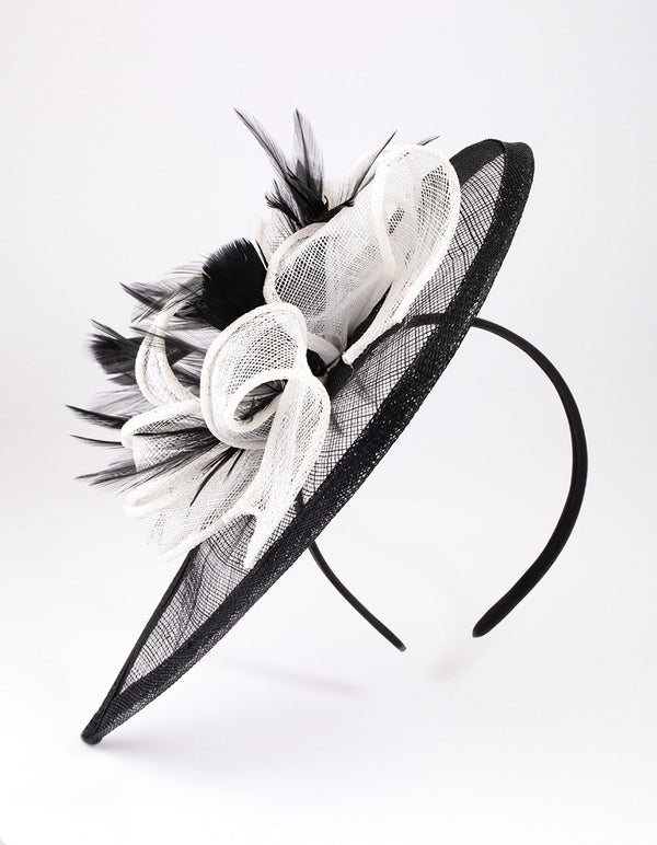 Black & White Sinamay Bow Angled Fascinator