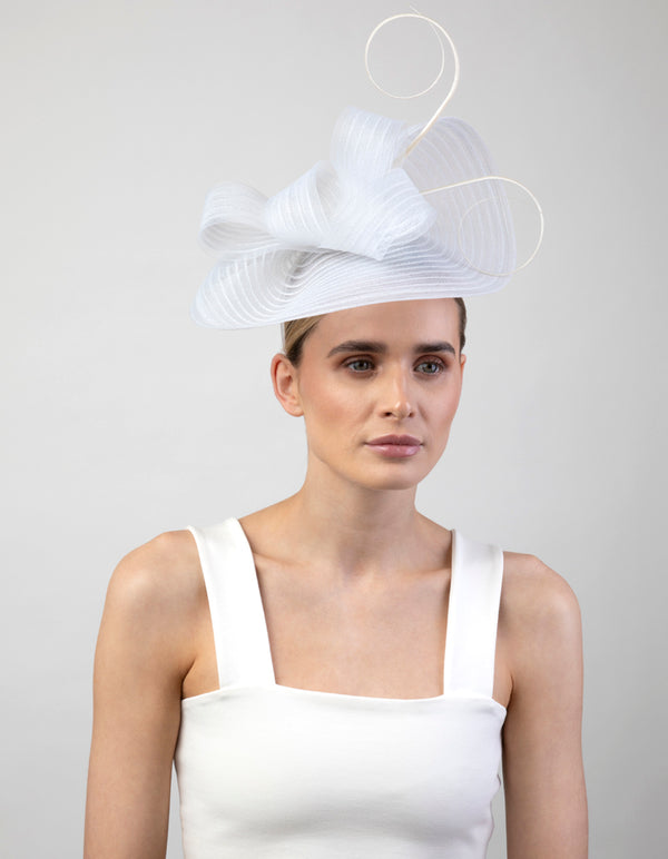 White Mesh Boater Quill Fascinator