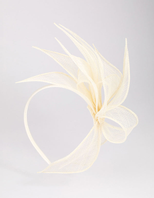 White Sinamay Flower Leaf Fascinator