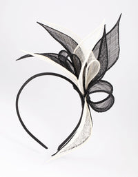 Black & White Sinamay Flower Leaf Fascinator - link has visual effect only