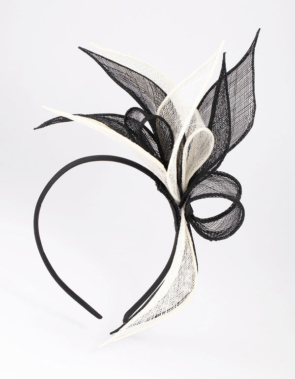 Black & White Sinamay Flower Leaf Fascinator