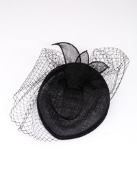 Black Small Boat Hat Fascinator Comb - link has visual effect only