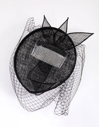 Black Small Boat Hat Fascinator Comb - link has visual effect only