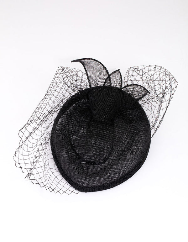 Black Small Boat Hat Fascinator Comb