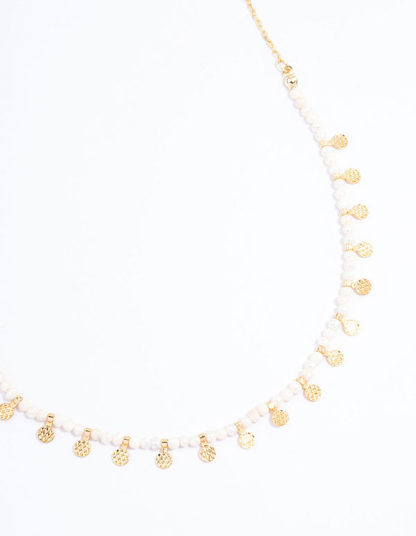 Gold Plated Mini Freshwater Pearl Disc Station Necklace