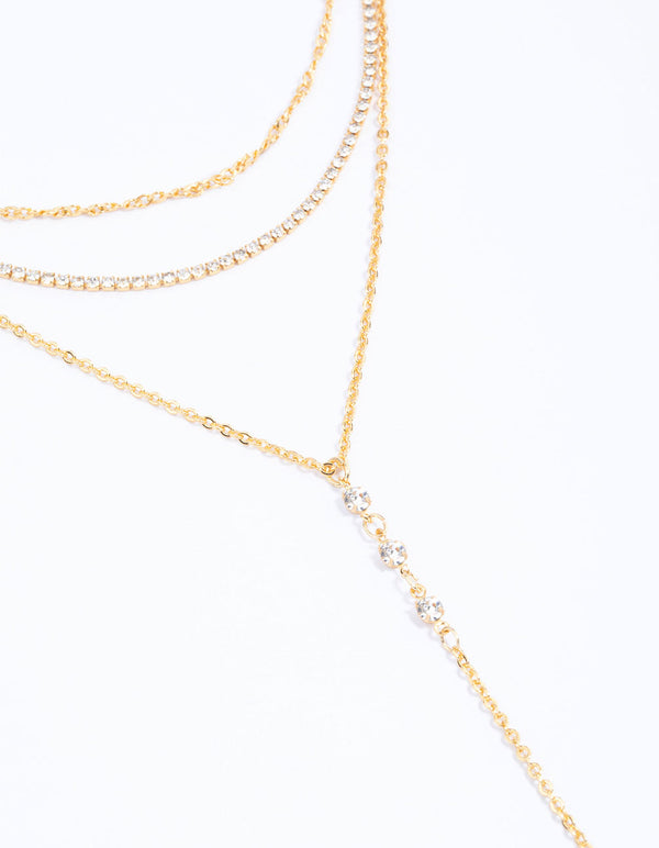 Gold Plated Cupchain Layered Y-Shape Necklace