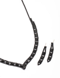 Black Rectangle Graduated Pendant Earring & Necklace Jewellery Set - link has visual effect only