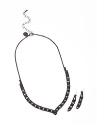 Black Rectangle Graduated Pendant Earring & Necklace Jewellery Set - link has visual effect only