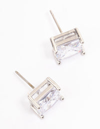 Rhodium Cubic Zirconia Square Statement Stud Earrings - link has visual effect only