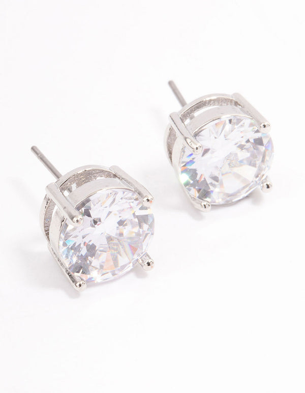 Rhodium Cubic Zirconia Round Statement Stud Earrings