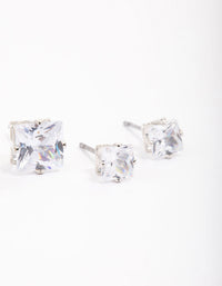 Rhodium Cubic Zirconia Square Graduated Earrings Pack - link has visual effect only