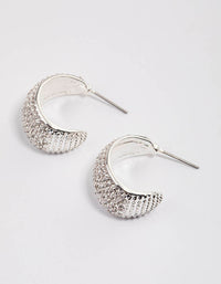 Silver Plated Pave Diamante Chunky Hoop Earrings - link has visual effect only