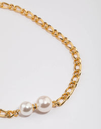 Gold Plated Double Pearl Figaro Necklace - link has visual effect only