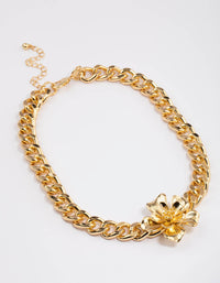 Gold Plated Chunky Curb Flower Necklace - link has visual effect only